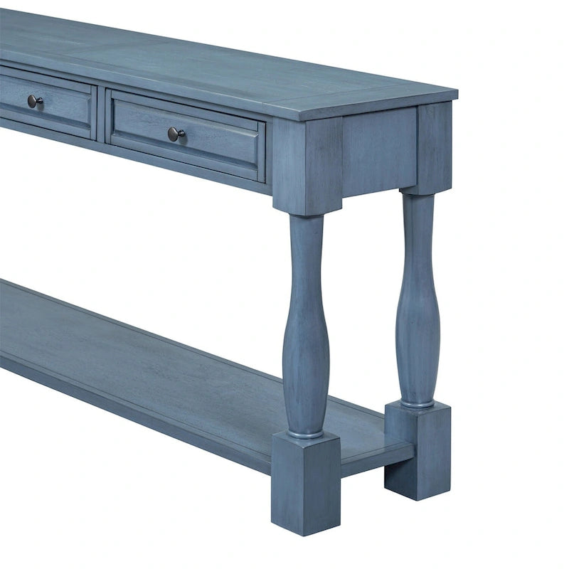 Console méditerranéenne extra longue avec tiroirs et étagère inférieure