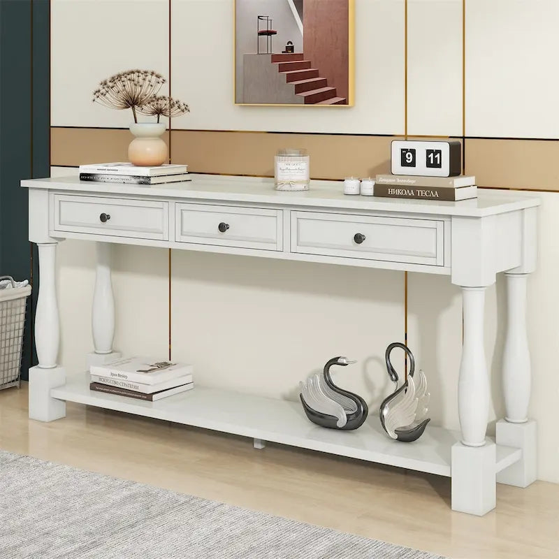 Console méditerranéenne extra longue avec tiroirs et étagère inférieure