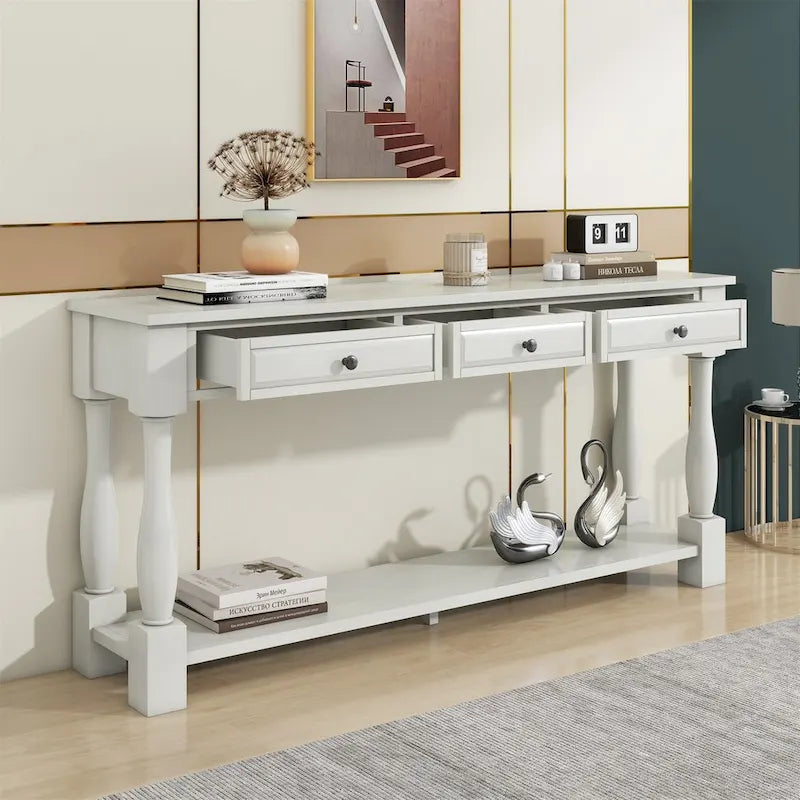 Console méditerranéenne extra longue avec tiroirs et étagère inférieure