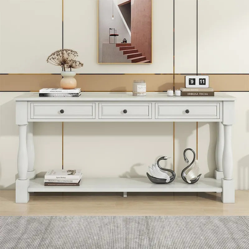 Console méditerranéenne extra longue avec tiroirs et étagère inférieure