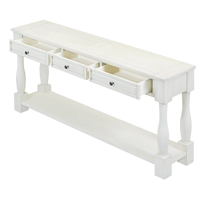 Console méditerranéenne extra longue avec tiroirs et étagère inférieure