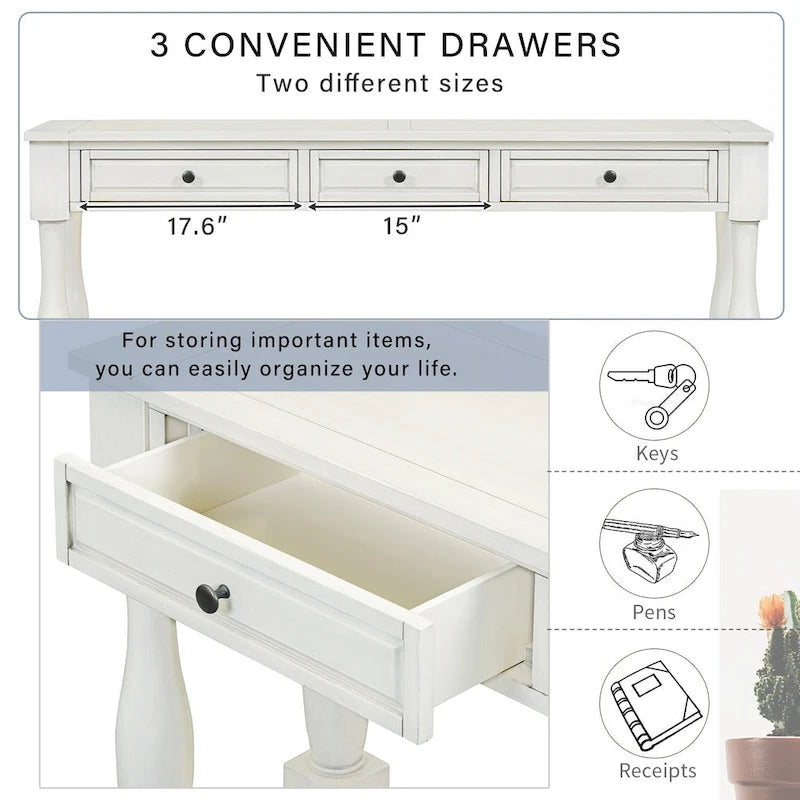 Console méditerranéenne extra longue avec tiroirs et étagère inférieure