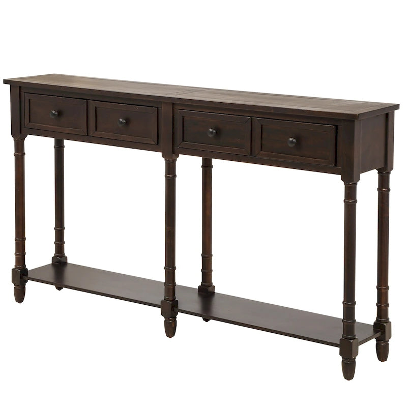 Console d'entrée en bois massif quatre tiroirs finition vieillie style antique
