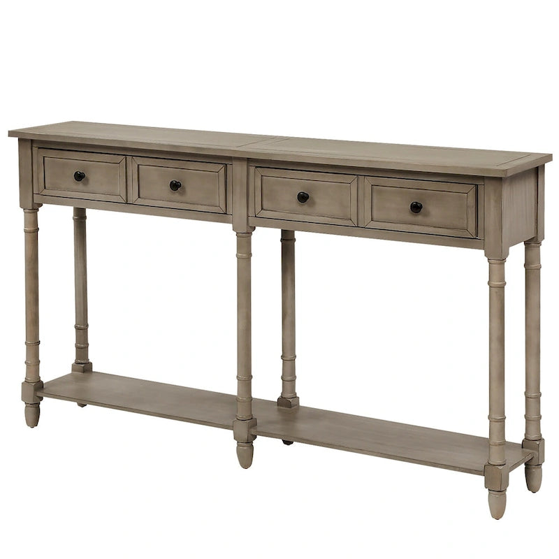 Console d'entrée en bois massif quatre tiroirs finition vieillie style antique
