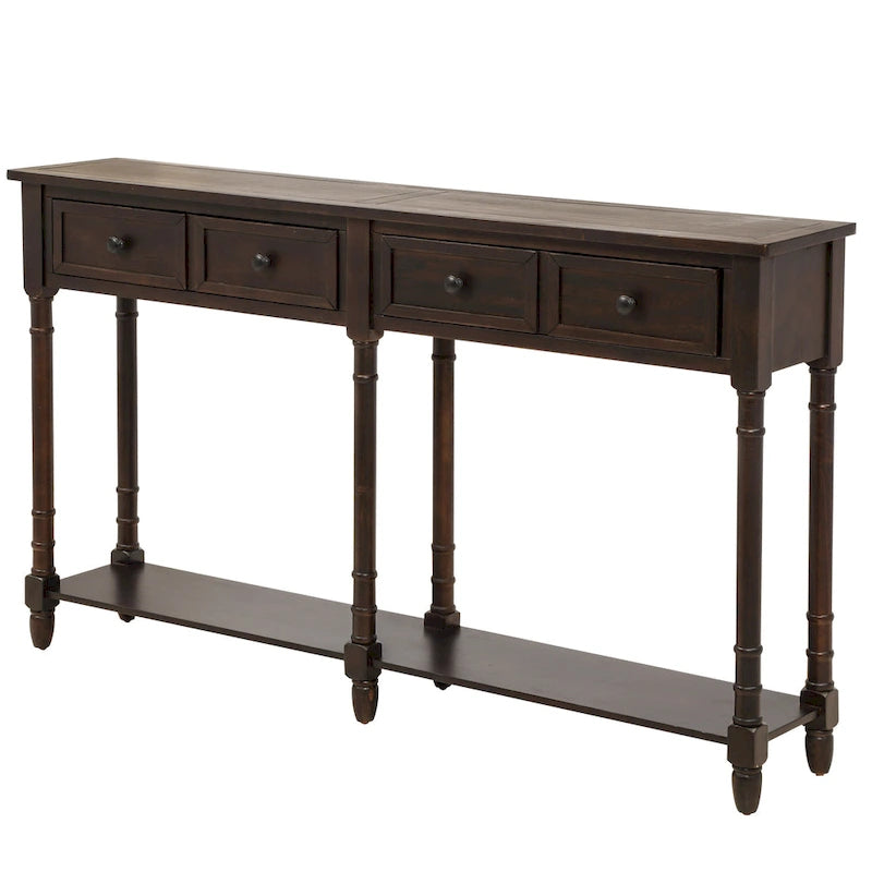 Console d'entrée en bois massif quatre tiroirs finition vieillie style antique