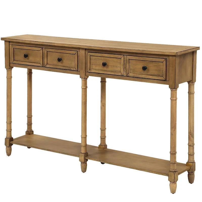 Console d'entrée en bois massif quatre tiroirs finition vieillie style antique