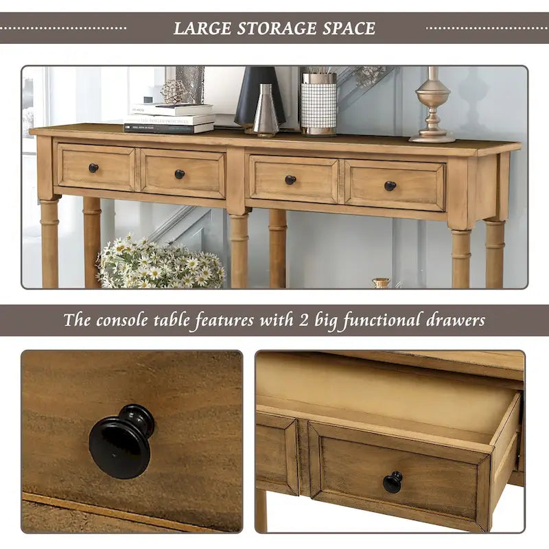Console d'entrée en bois massif quatre tiroirs finition vieillie style antique