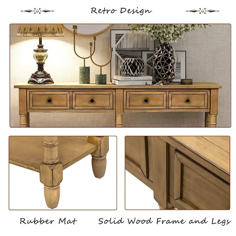 Console d'entrée en bois massif quatre tiroirs finition vieillie style antique