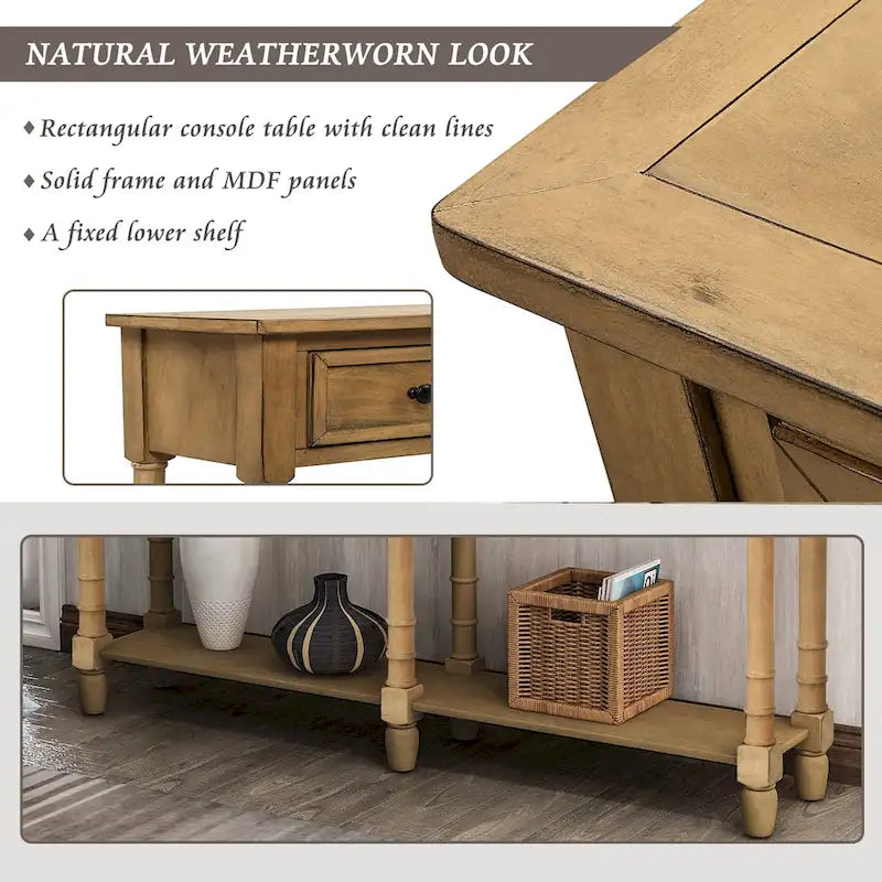 Console d'entrée en bois massif quatre tiroirs finition vieillie style antique