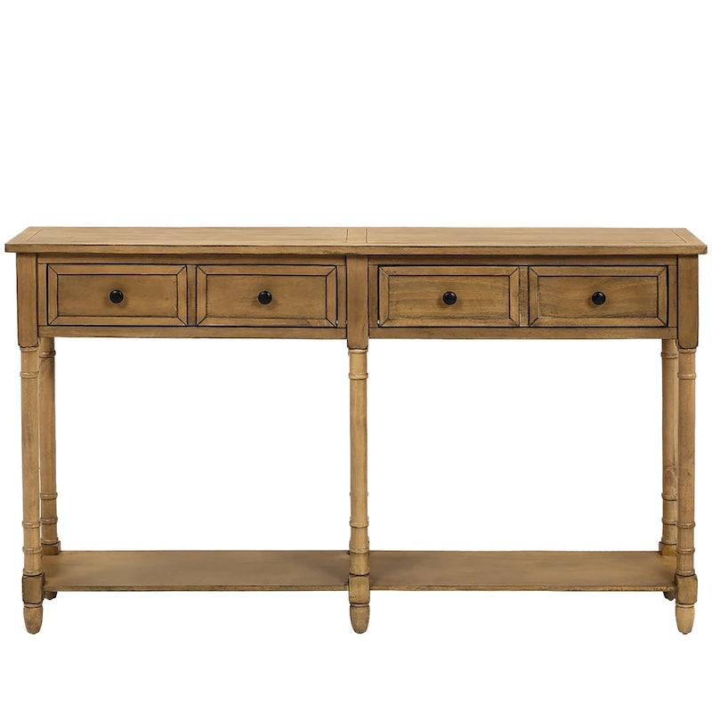 Console d'entrée en bois massif quatre tiroirs finition vieillie style antique