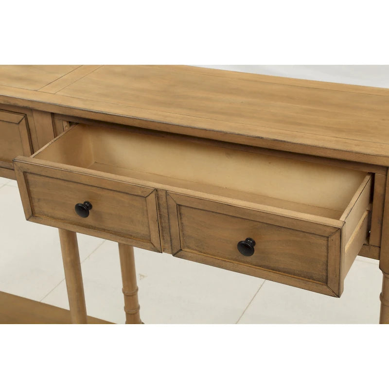 Console d'entrée en bois massif quatre tiroirs finition vieillie style antique