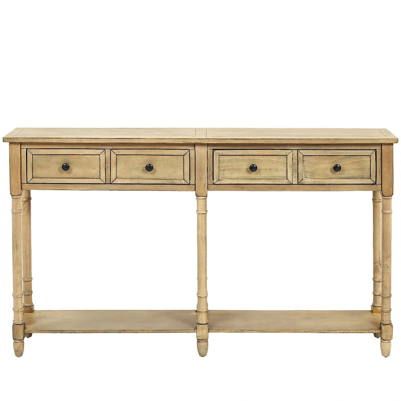 Console d'entrée en bois massif quatre tiroirs finition vieillie style antique