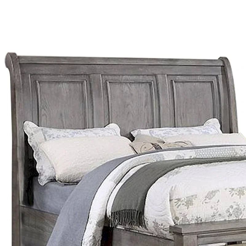 Lit traîneau King Size avec tiroirs de rangement en bois massif finition chêne gris