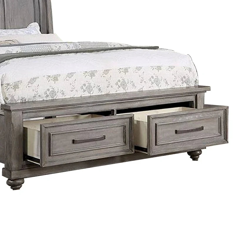 Lit traîneau King Size avec tiroirs de rangement en bois massif finition chêne gris