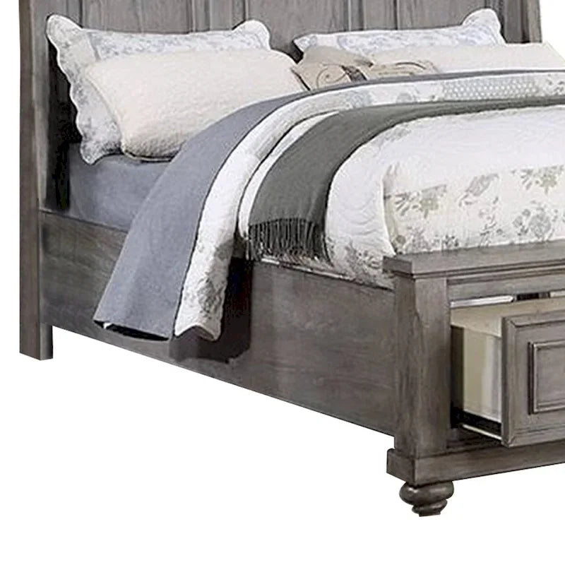 Lit traîneau King Size avec tiroirs de rangement en bois massif finition chêne gris