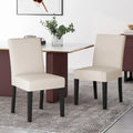 Chaise de salle à manger contemporaine sans accoudoirs, rembourrée, avec pieds coniques en hévéa, beige