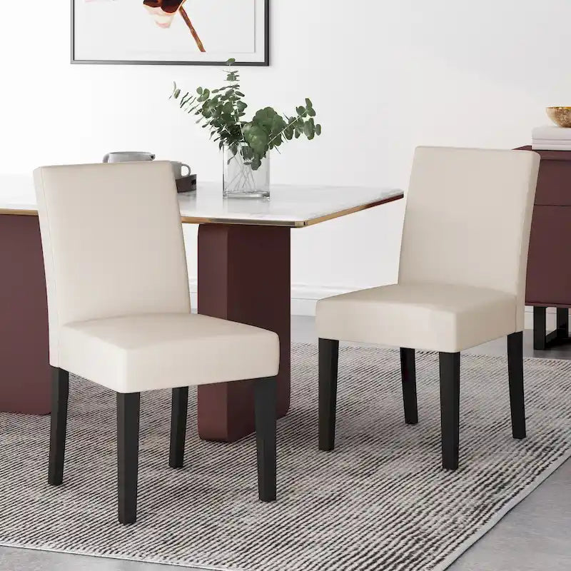 Chaise de salle à manger contemporaine sans accoudoirs, rembourrée, avec pieds coniques en hévéa, beige