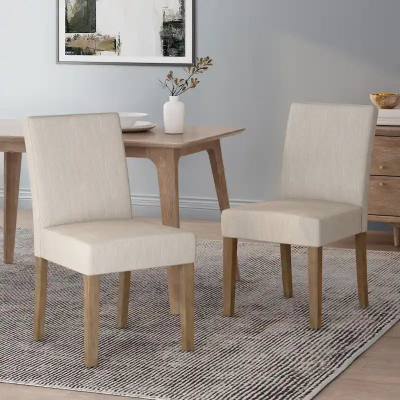 Chaise de salle à manger contemporaine sans accoudoirs, rembourrée, avec pieds coniques en hévéa, beige