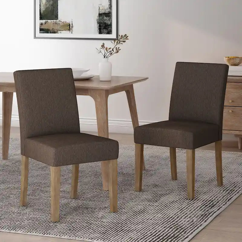 Chaise de salle à manger contemporaine sans accoudoirs, rembourrée, avec pieds coniques en hévéa, beige