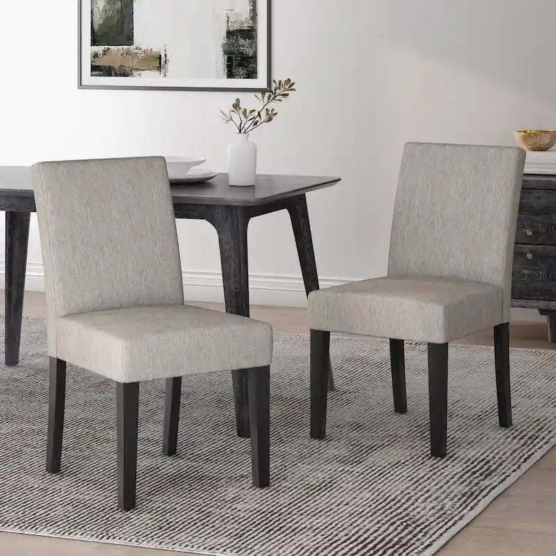Chaise de salle à manger contemporaine sans accoudoirs, rembourrée, avec pieds coniques en hévéa, beige