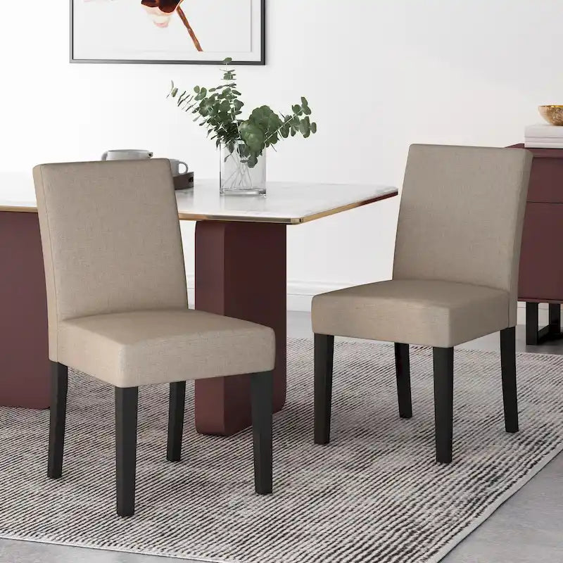 Chaise de salle à manger contemporaine sans accoudoirs, rembourrée, avec pieds coniques en hévéa, beige