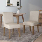 Chaise de salle à manger contemporaine sans accoudoirs, rembourrée, avec pieds coniques en hévéa, beige