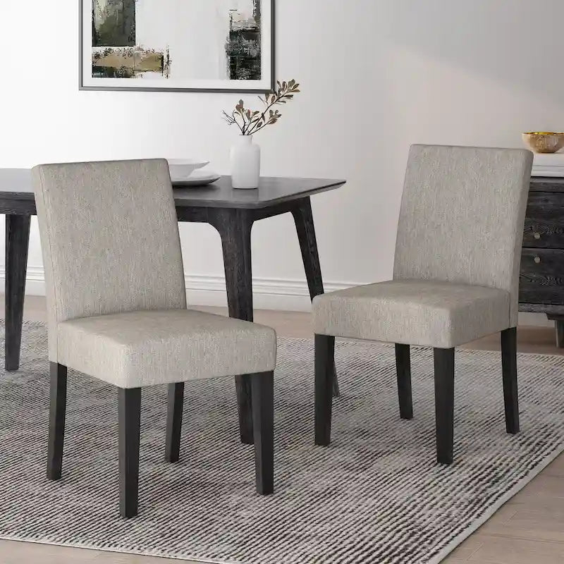 Chaise de salle à manger contemporaine sans accoudoirs, rembourrée, avec pieds coniques en hévéa, beige