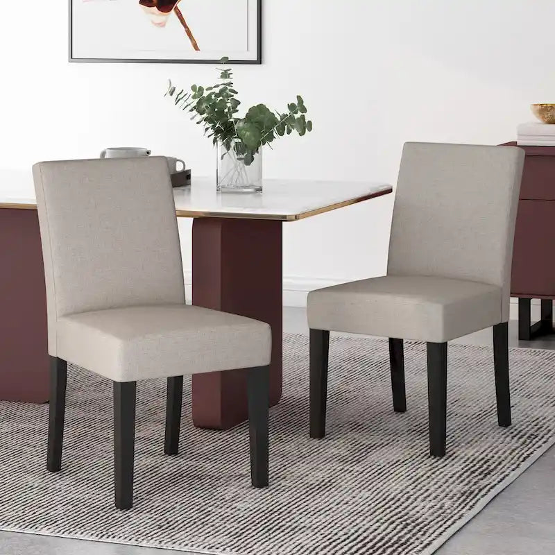 Chaise de salle à manger contemporaine sans accoudoirs, rembourrée, avec pieds coniques en hévéa, beige