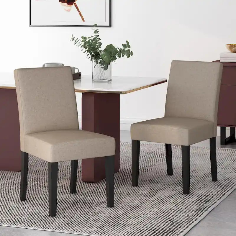 Chaise de salle à manger contemporaine sans accoudoirs, rembourrée, avec pieds coniques en hévéa, beige