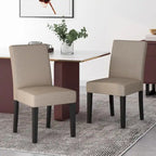 Chaise de salle à manger contemporaine sans accoudoirs, rembourrée, avec pieds coniques en hévéa, beige