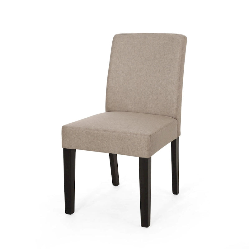 Chaise de salle à manger contemporaine sans accoudoirs, rembourrée, avec pieds coniques en hévéa, beige