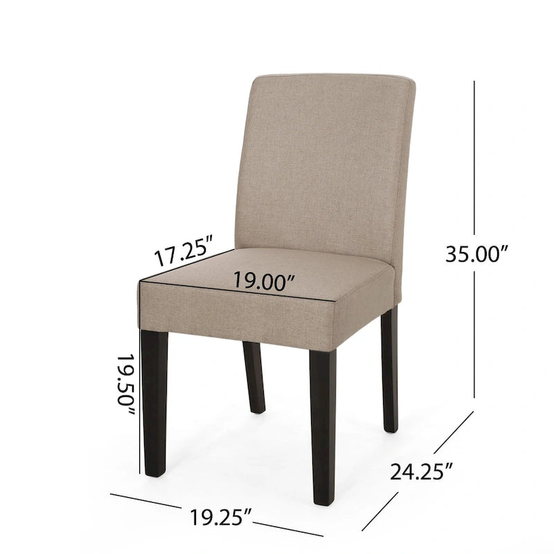 Chaise de salle à manger contemporaine sans accoudoirs, rembourrée, avec pieds coniques en hévéa, beige