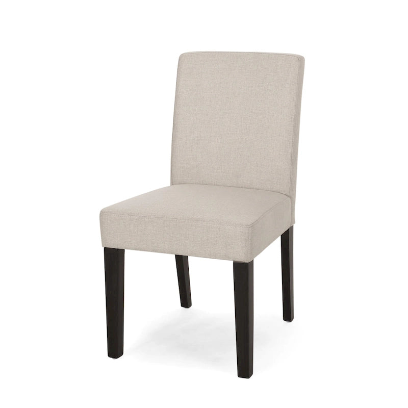 Chaise de salle à manger contemporaine sans accoudoirs, rembourrée, avec pieds coniques en hévéa, beige