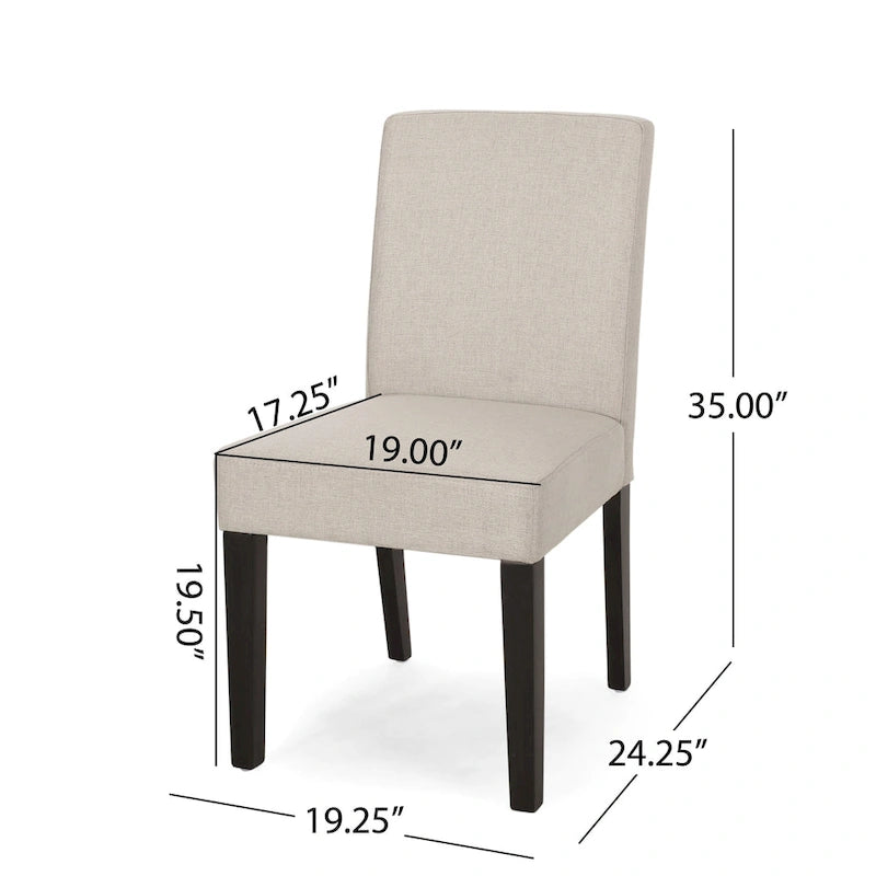 Chaise de salle à manger contemporaine sans accoudoirs, rembourrée, avec pieds coniques en hévéa, beige