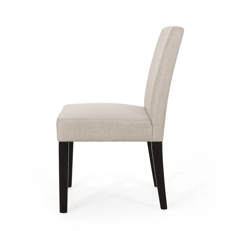 Chaise de salle à manger contemporaine sans accoudoirs, rembourrée, avec pieds coniques en hévéa, beige