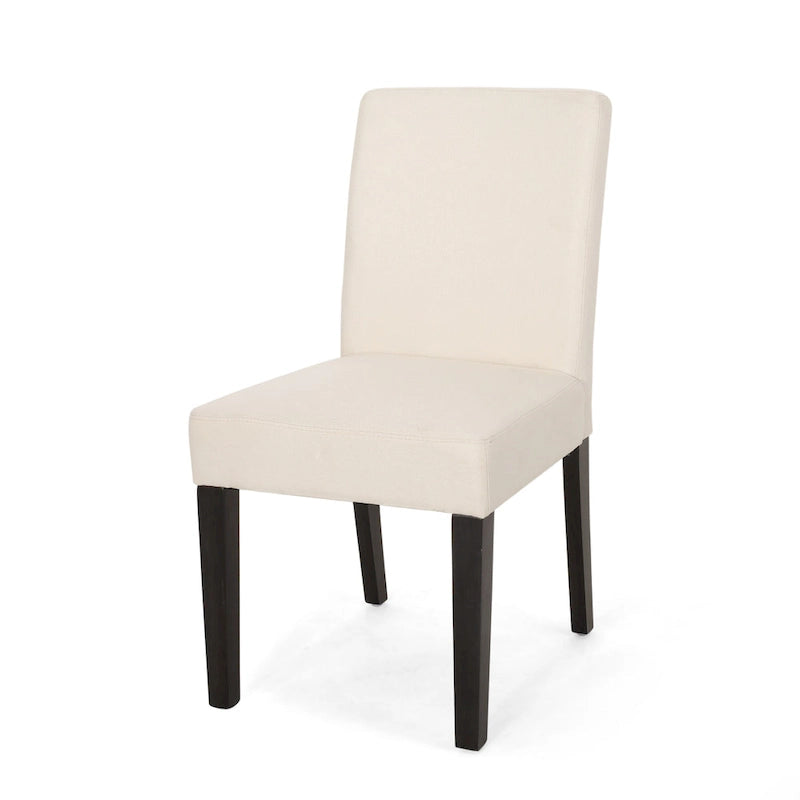 Chaise de salle à manger contemporaine sans accoudoirs, rembourrée, avec pieds coniques en hévéa, beige