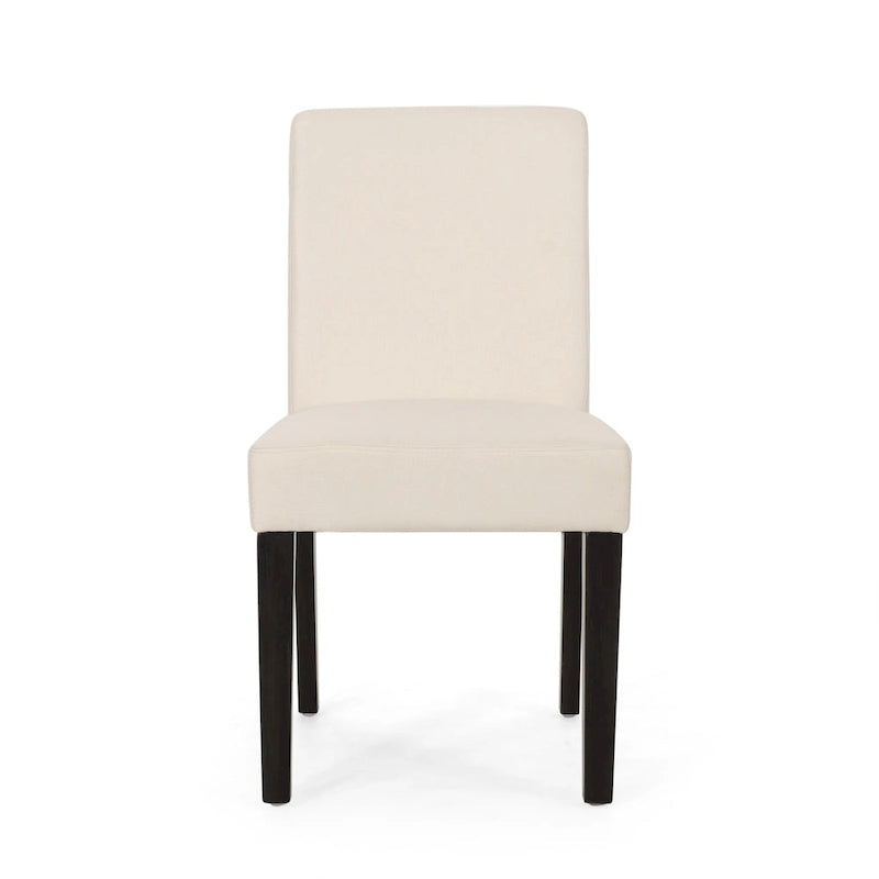 Chaise de salle à manger contemporaine sans accoudoirs, rembourrée, avec pieds coniques en hévéa, beige