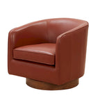 Fauteuil pivotant en cuir pleine fleur avec base en bois brun chaud