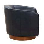 Fauteuil pivotant en cuir pleine fleur avec base en bois brun chaud