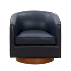 Fauteuil pivotant en cuir pleine fleur avec base en bois brun chaud