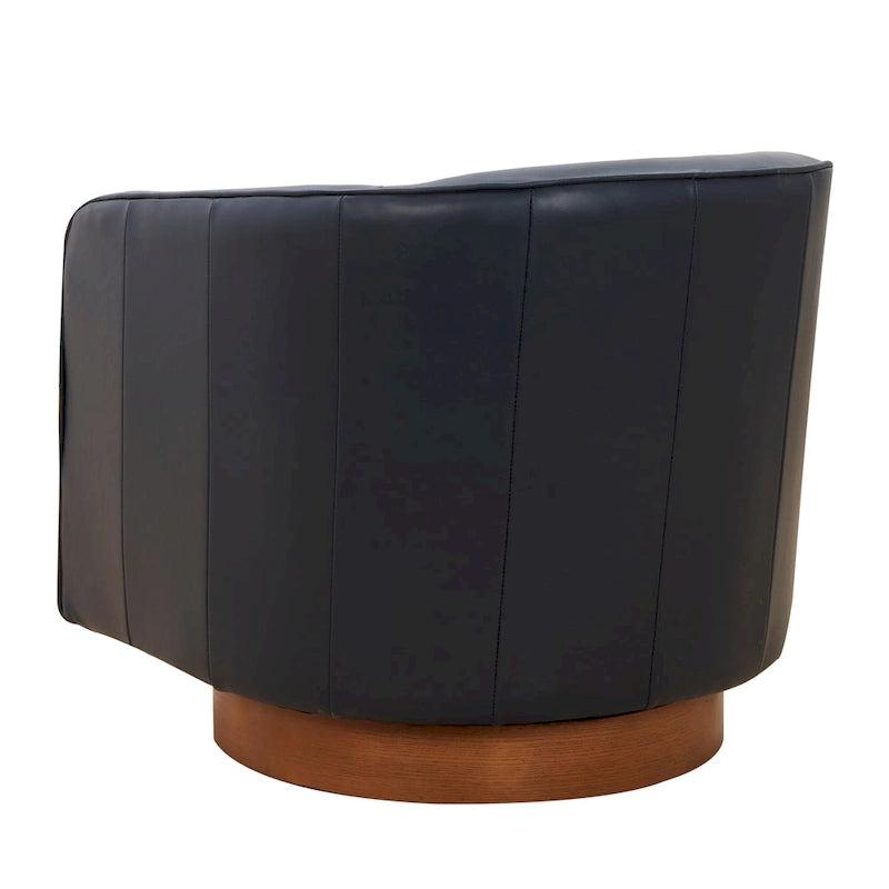Fauteuil pivotant en cuir pleine fleur avec base en bois brun chaud