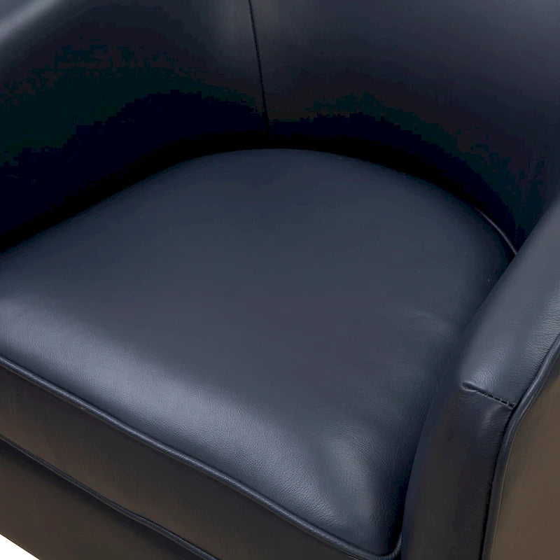 Fauteuil pivotant en cuir pleine fleur avec base en bois brun chaud