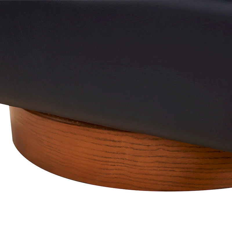 Fauteuil pivotant en cuir pleine fleur avec base en bois brun chaud