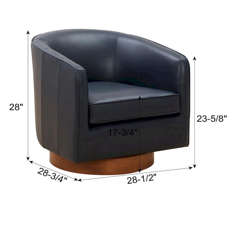 Fauteuil pivotant en cuir pleine fleur avec base en bois brun chaud