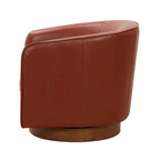 Fauteuil pivotant en cuir pleine fleur avec base en bois brun chaud