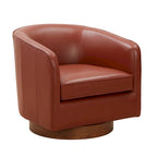 Fauteuil pivotant en cuir pleine fleur avec base en bois brun chaud