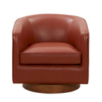 Fauteuil pivotant en cuir pleine fleur avec base en bois brun chaud