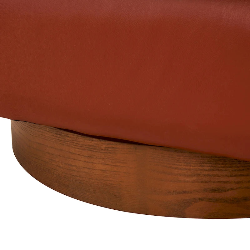 Fauteuil pivotant en cuir pleine fleur avec base en bois brun chaud