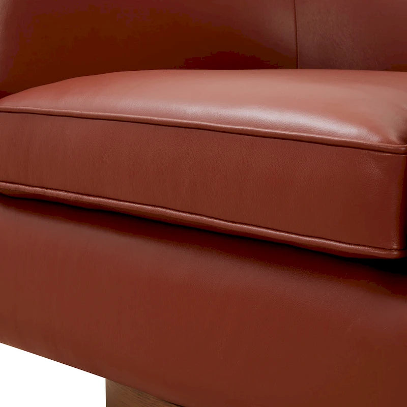 Fauteuil pivotant en cuir pleine fleur avec base en bois brun chaud