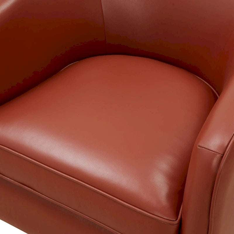 Fauteuil pivotant en cuir pleine fleur avec base en bois brun chaud